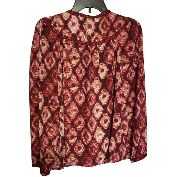 Zac and Rachel Burgundy and White Popover Blouse Size Medium - Picture 3 of 10